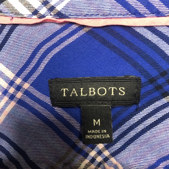 Talbots 100% cotton plaid button down blue/pink - Picture 3 of 4